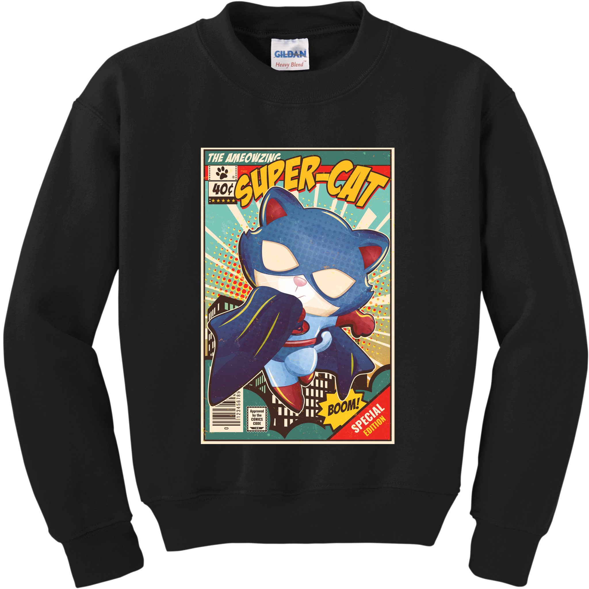 Funny Vintage The Ameowzing Super-Cat Comic Cover Kids Sweatshirt