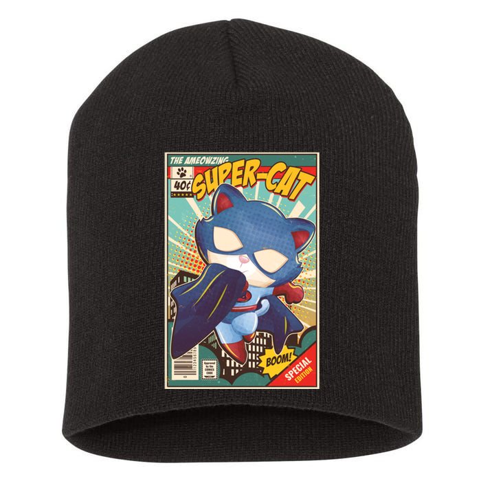 Funny Vintage The Ameowzing Super-Cat Comic Cover Short Acrylic Beanie