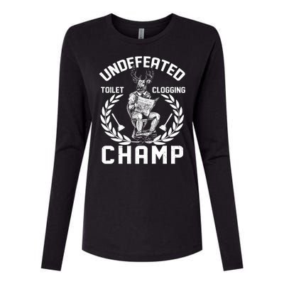 Funny Vintage Undefeated Toilet Clogging Champ Womens Cotton Relaxed Long Sleeve T-Shirt