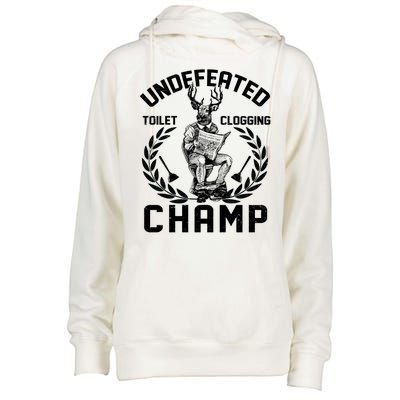 Funny Vintage Undefeated Toilet Clogging Champ Womens Funnel Neck Pullover Hood