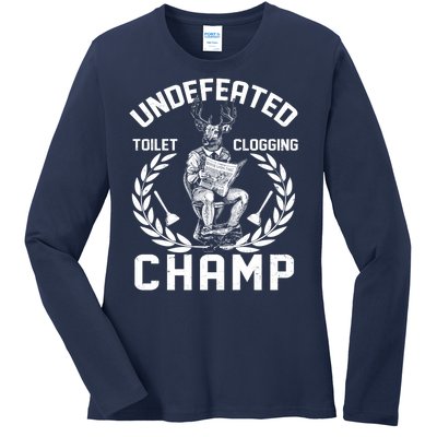 Funny Vintage Undefeated Toilet Clogging Champ Ladies Long Sleeve Shirt