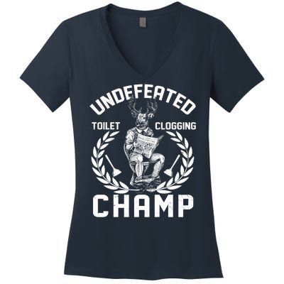 Funny Vintage Undefeated Toilet Clogging Champ Women's V-Neck T-Shirt