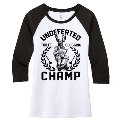 Funny Vintage Undefeated Toilet Clogging Champ Women's Tri-Blend 3/4-Sleeve Raglan Shirt