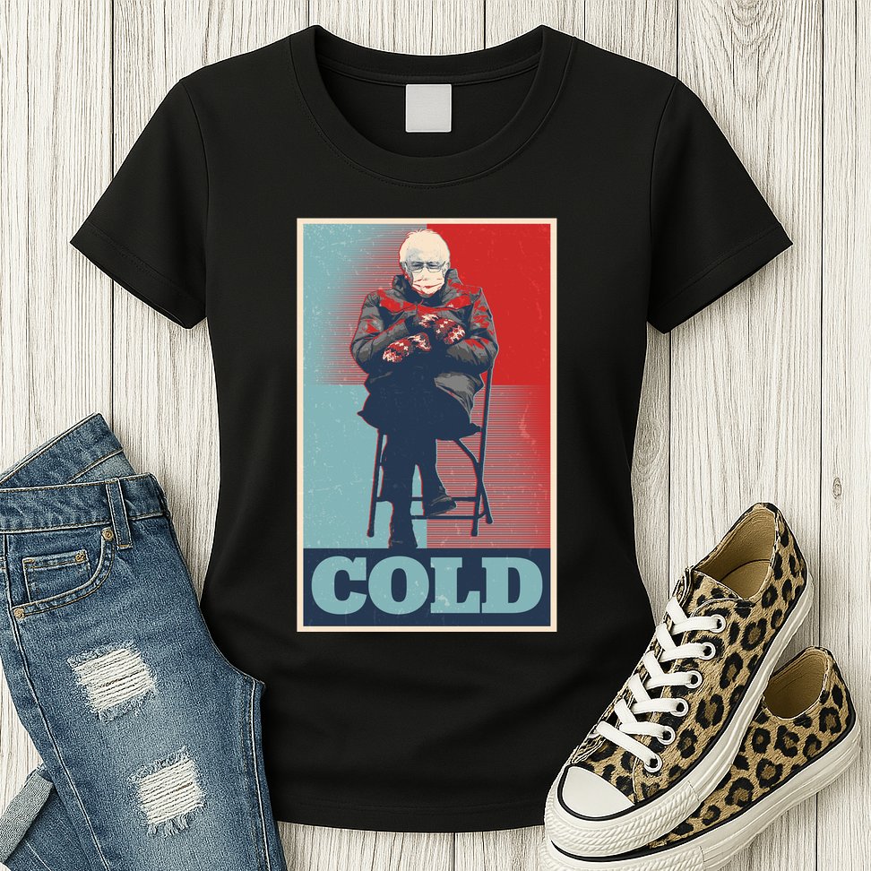 Funny Vintage Vote Cold Poster Bernie Sanders Mitten Meme Womens T-Shirt