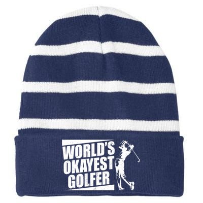 Funny Vintage World's Okayest Golfer Striped Beanie with Solid Band