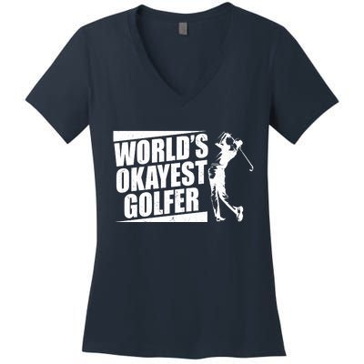 Funny Vintage World's Okayest Golfer Women's V-Neck T-Shirt