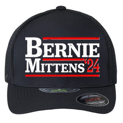 Funny Vote Bernie & Mittens 2024 Logo Flexfit Unipanel Trucker Cap