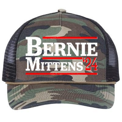 Funny Vote Bernie & Mittens 2024 Logo Retro Rope Trucker Hat Cap