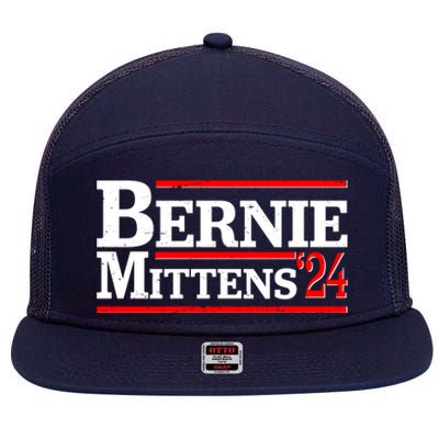 Funny Vote Bernie & Mittens 2024 Logo 7 Panel Mesh Trucker Snapback Hat