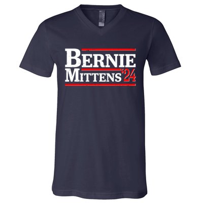 Funny Vote Bernie & Mittens 2024 Logo V-Neck T-Shirt