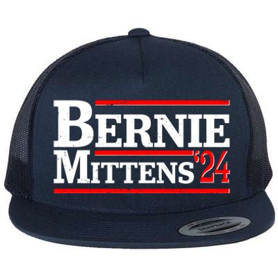 Funny Vote Bernie & Mittens 2024 Logo Flat Bill Trucker Hat