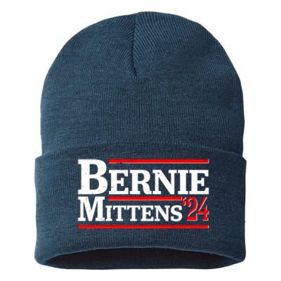 Funny Vote Bernie & Mittens 2024 Logo Sustainable Knit Beanie