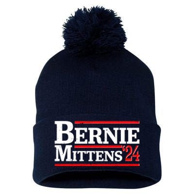 Funny Vote Bernie & Mittens 2024 Logo Pom Pom 12in Knit Beanie