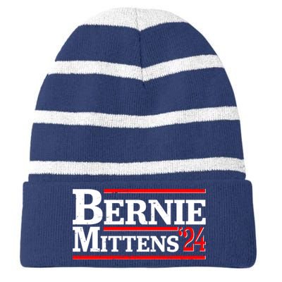 Funny Vote Bernie & Mittens 2024 Logo Striped Beanie with Solid Band