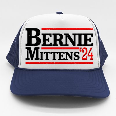 Funny Vote Bernie & Mittens 2024 Logo Trucker Hat