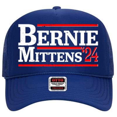 Funny Vote Bernie & Mittens 2024 Logo High Crown Mesh Back Trucker Hat