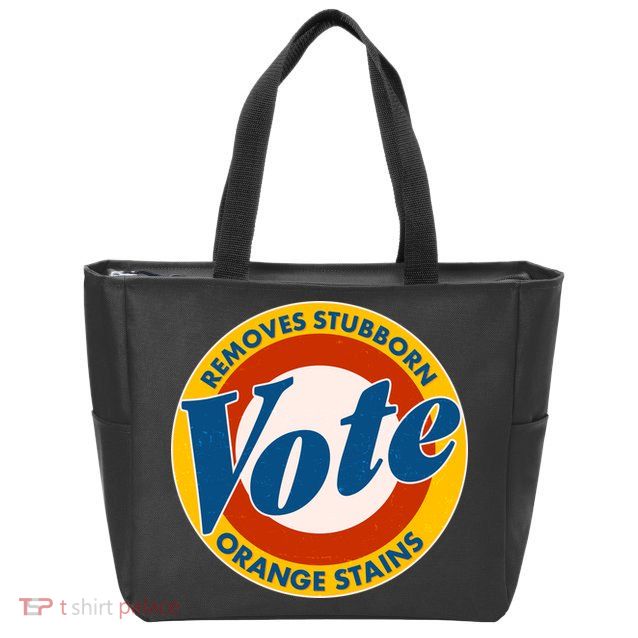 Funny VOTE Removes Stubborn Orange Stains Zip Tote Bag