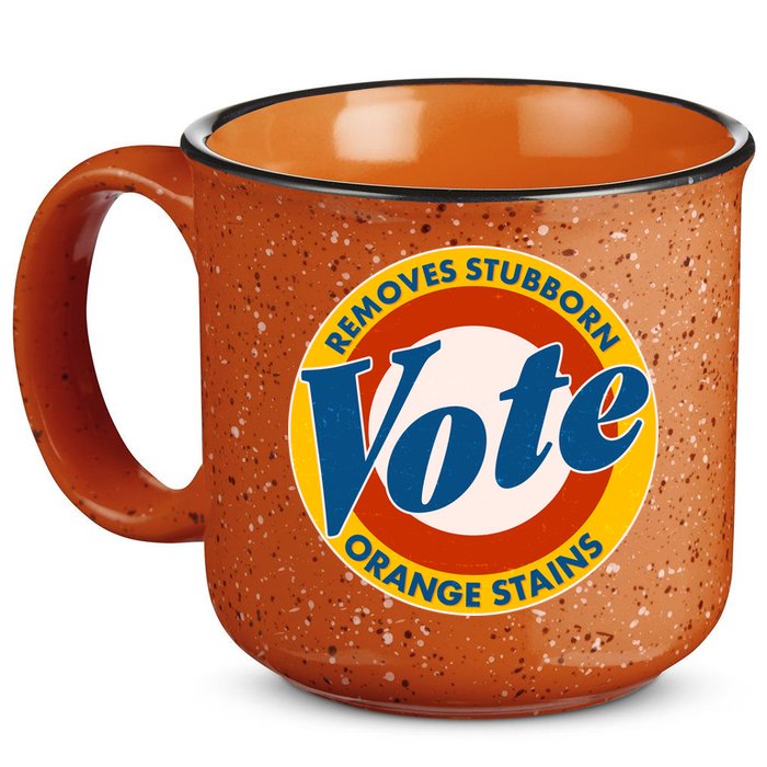 Funny VOTE Removes Stubborn Orange Stains 15oz Campfire Ceramic Mug