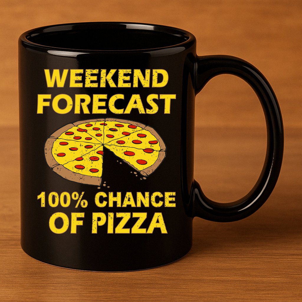 Funny Weekend Forecast 100 Percent Chance Of Pizza 11oz C Handle Ceramic Mug