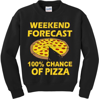 Funny Weekend Forecast 100 Percent Chance Of Pizza Kids Sweatshirt