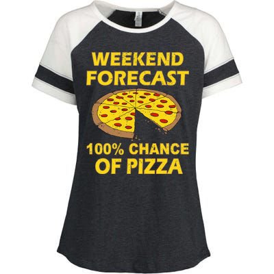 Funny Weekend Forecast 100 Percent Chance Of Pizza Enza Ladies Jersey Colorblock Tee