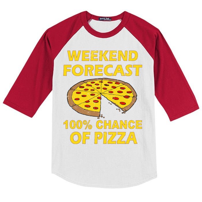 Funny Weekend Forecast 100 Percent Chance Of Pizza Kids Colorblock Raglan Jersey