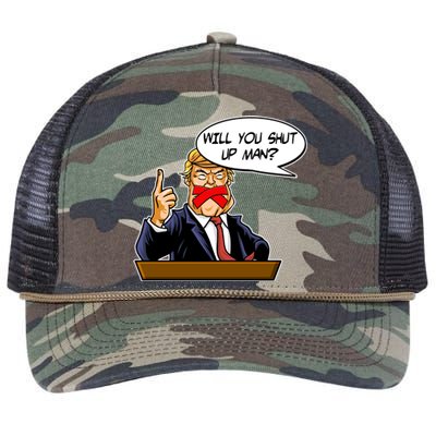 Funny Will You Shut Up Man Biden vs Trump Debate Comic Retro Rope Trucker Hat Cap