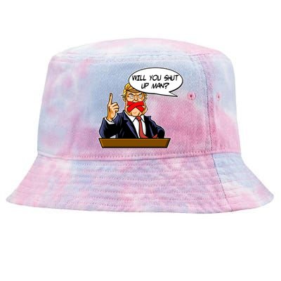 Funny Will You Shut Up Man Biden vs Trump Debate Comic Tie-Dyed Bucket Hat