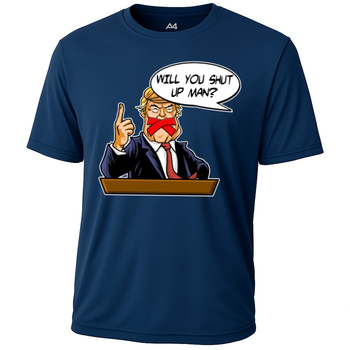 Funny Will You Shut Up Man Biden vs Trump Debate Comic Cooling Performance Crew T-Shirt
