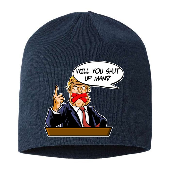 Funny Will You Shut Up Man Biden vs Trump Debate Comic Sustainable Beanie