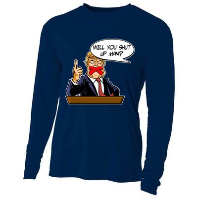 Funny Will You Shut Up Man Biden vs Trump Debate Comic Cooling Performance Long Sleeve Crew