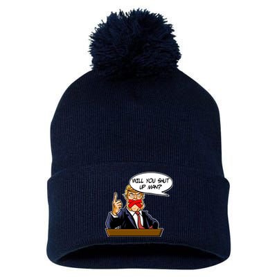 Funny Will You Shut Up Man Biden vs Trump Debate Comic Pom Pom 12in Knit Beanie