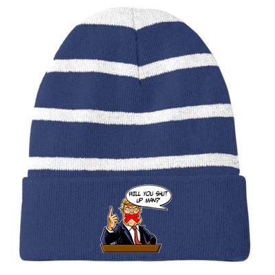 Funny Will You Shut Up Man Biden vs Trump Debate Comic Striped Beanie with Solid Band