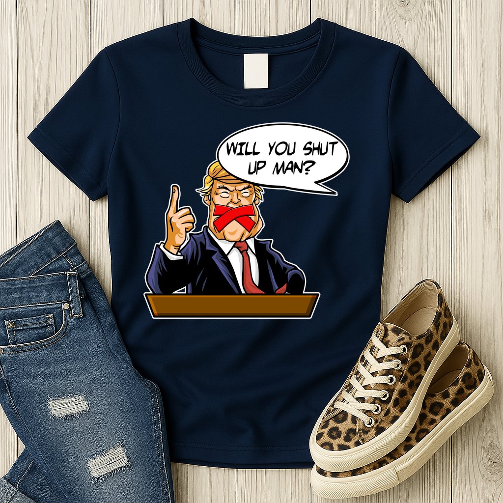 Funny Will You Shut Up Man Biden vs Trump Debate Comic Womens T-Shirt