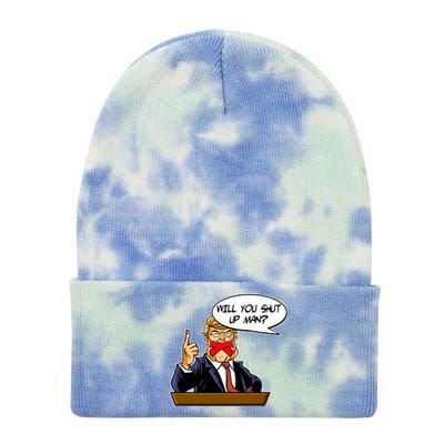 Funny Will You Shut Up Man Biden vs Trump Debate Comic Tie Dye 12in Knit Beanie