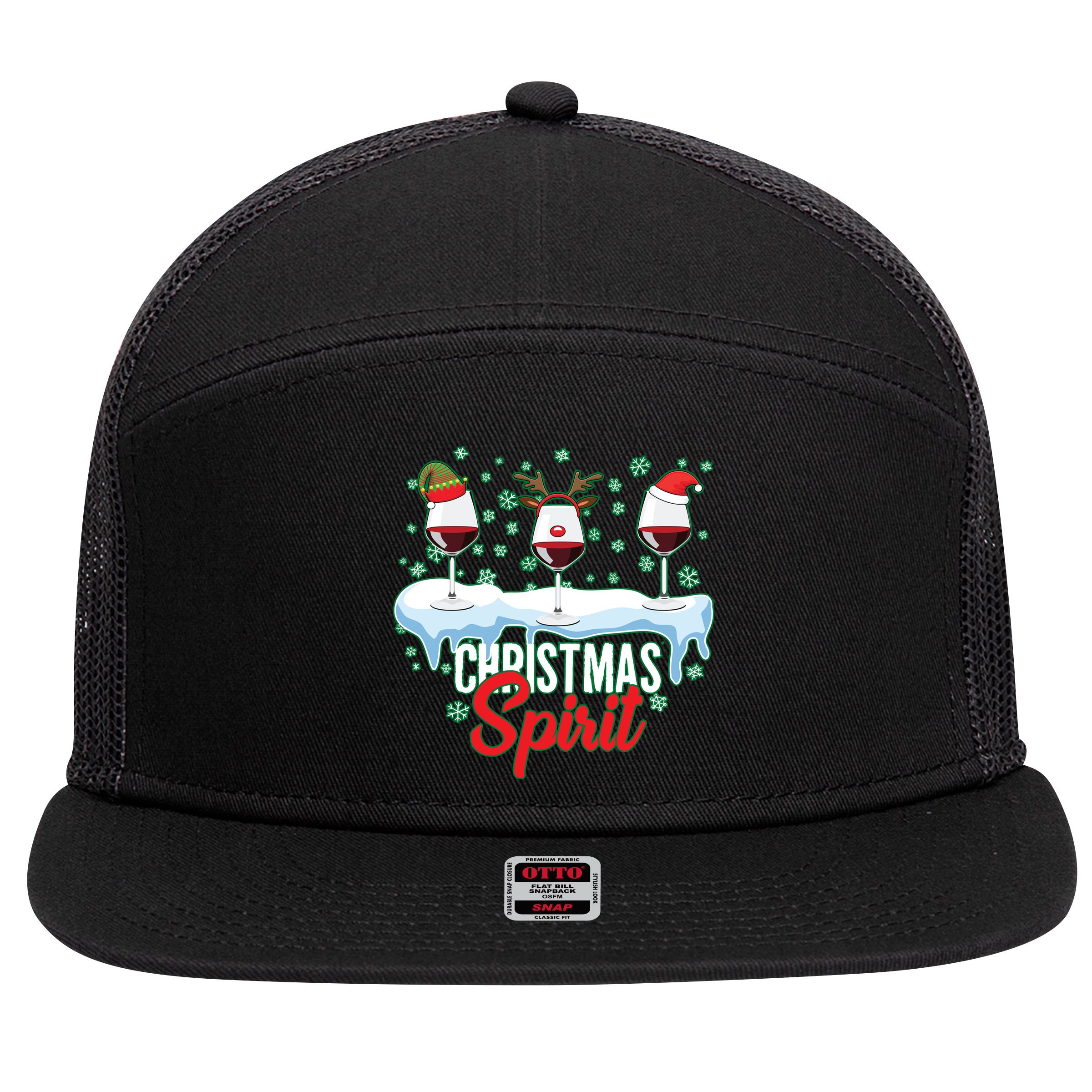 Funny Wine Christmas Spirit 7 Panel Mesh Trucker Snapback Hat