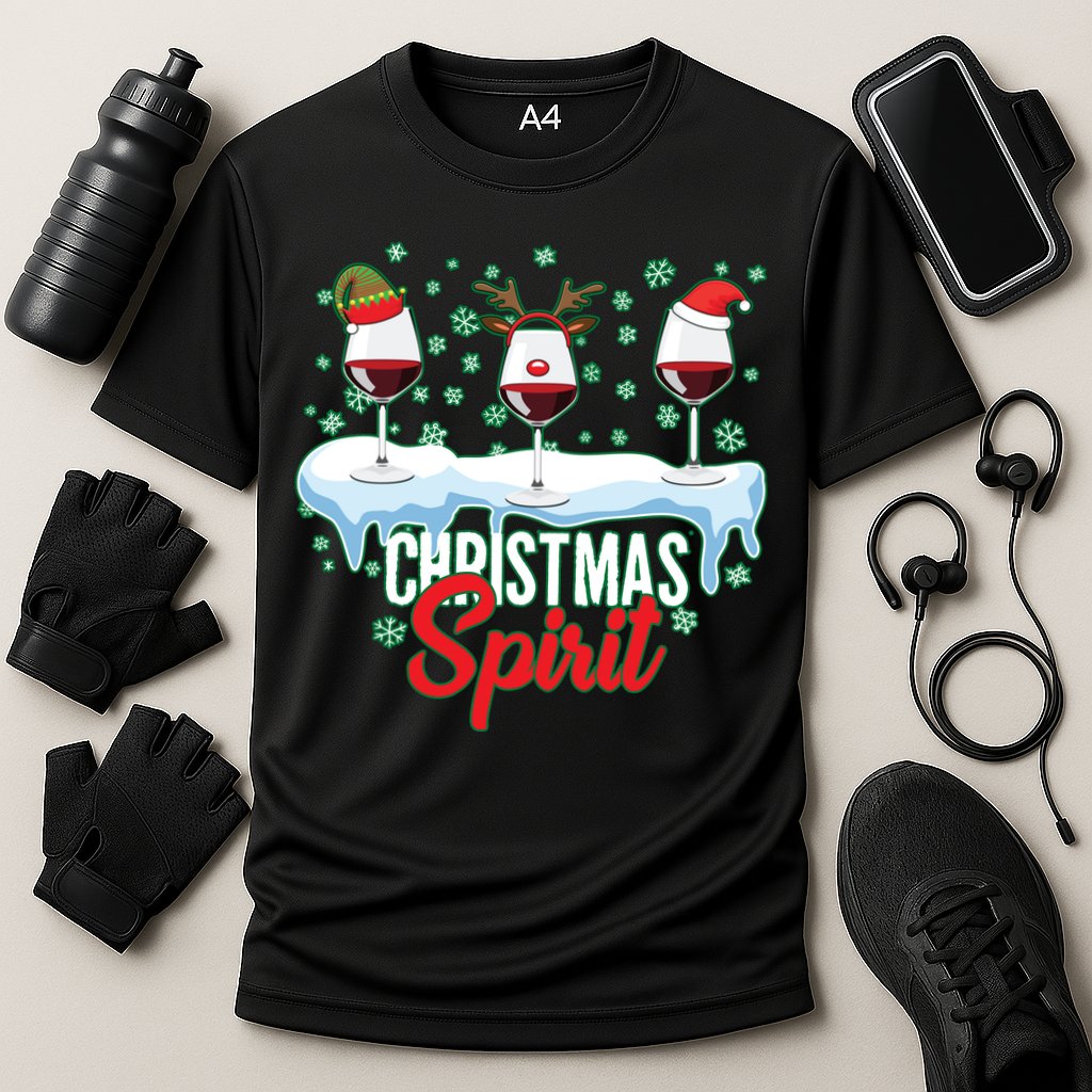 Funny Wine Christmas Spirit Cooling Performance Crew T-Shirt