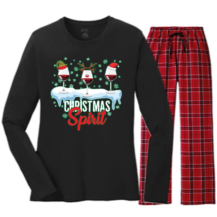 Funny Wine Christmas Spirit Women's Long Sleeve Flannel Pajama Set 