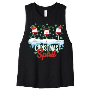 Funny Wine Christmas Spirit Women's Racerback Cropped Tank