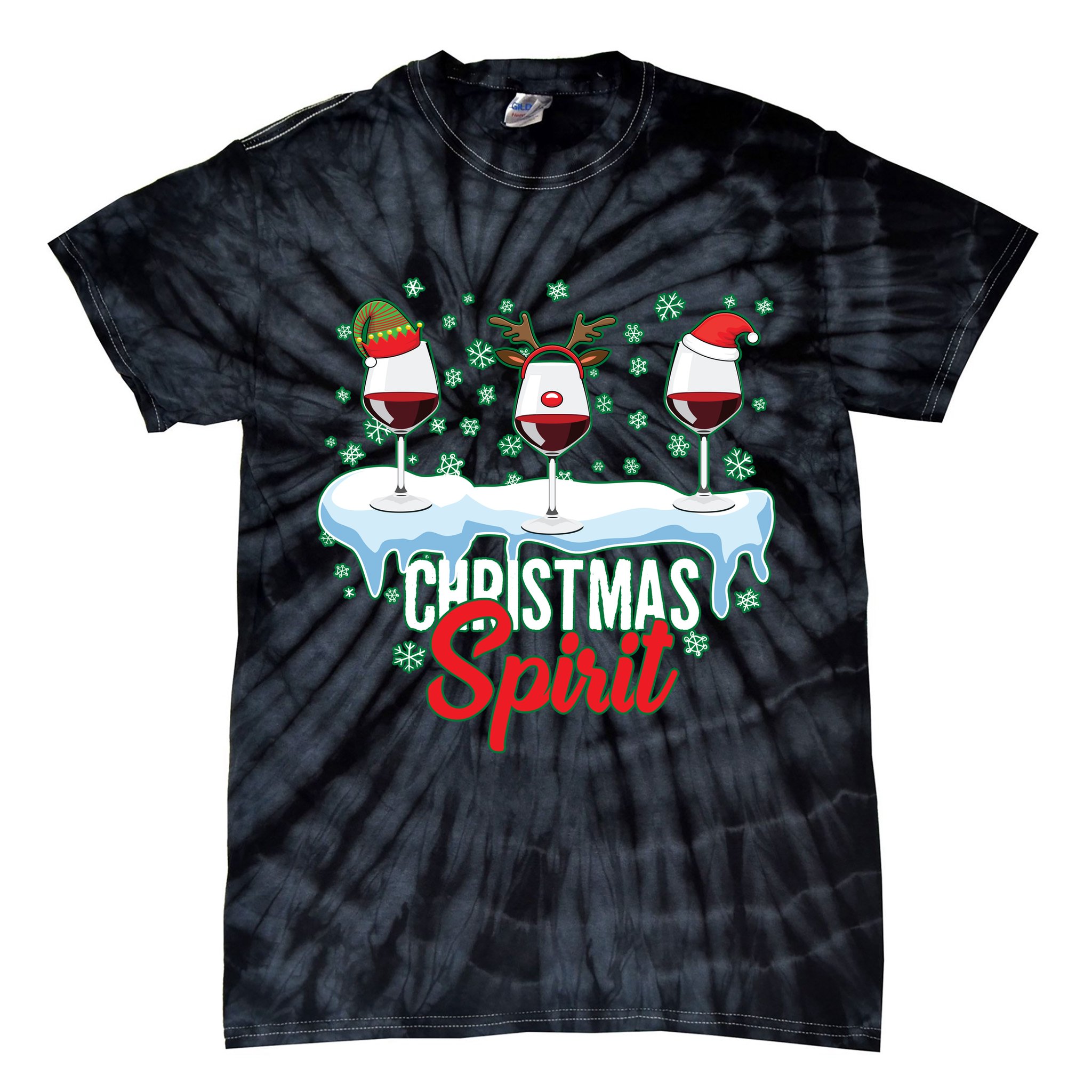 Funny Wine Christmas Spirit Tie-Dye T-Shirt