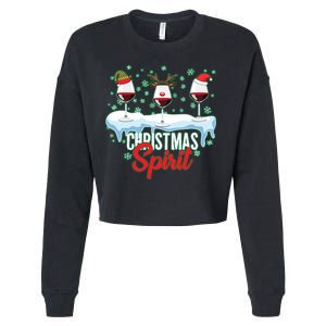 Funny Wine Christmas Spirit Cropped Pullover Crew