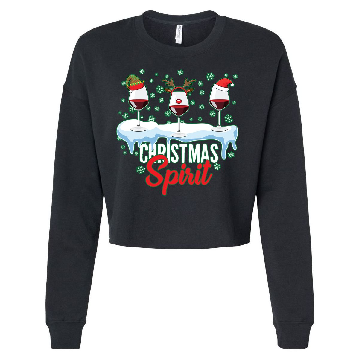 Funny Wine Christmas Spirit Cropped Pullover Crew