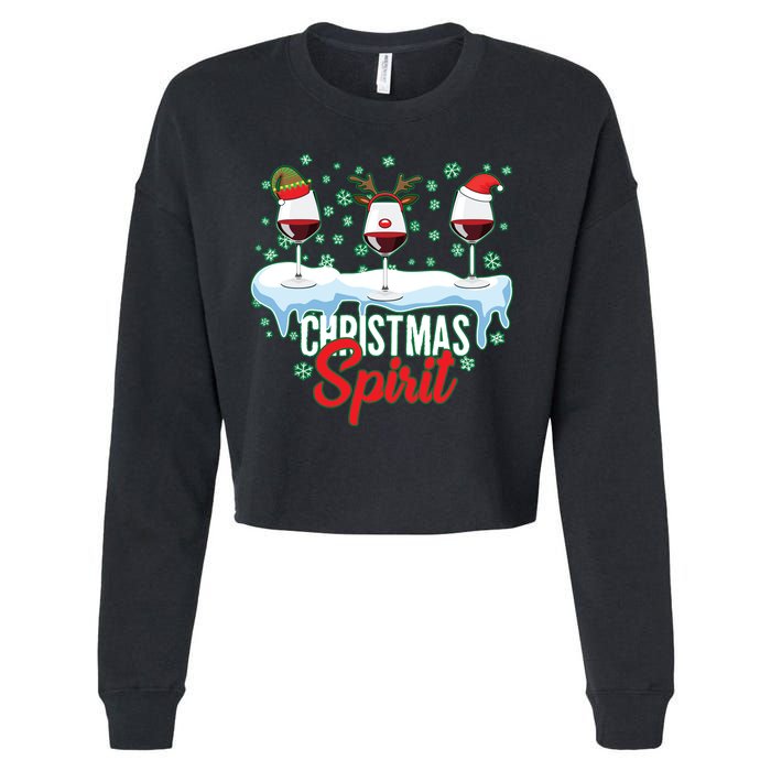 Funny Wine Christmas Spirit Cropped Pullover Crew