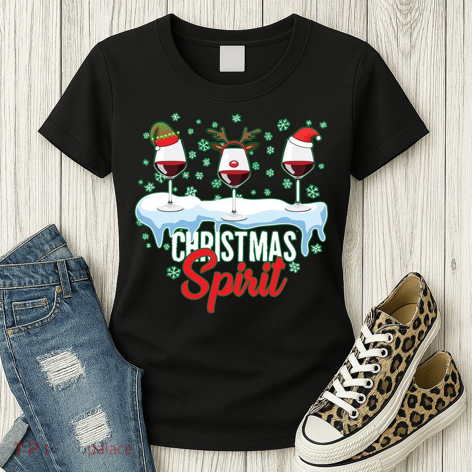Funny Wine Christmas Spirit Womens T-Shirt