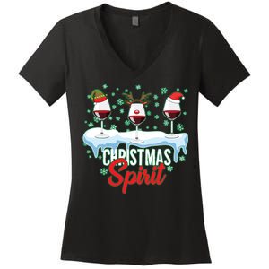 Funny Wine Christmas Spirit Women's V-Neck T-Shirt