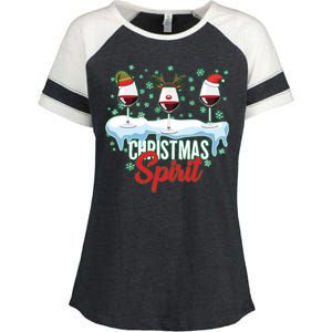 Funny Wine Christmas Spirit Enza Ladies Jersey Colorblock Tee