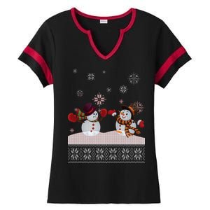 Funny Winter Snowman Ugly Christmas Ladies Halftime Notch Neck Tee