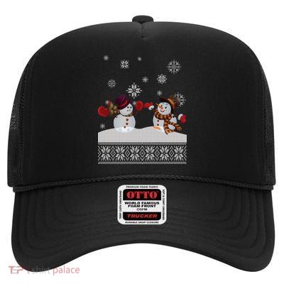 Funny Winter Snowman Ugly Christmas High Crown Mesh Back Trucker Hat