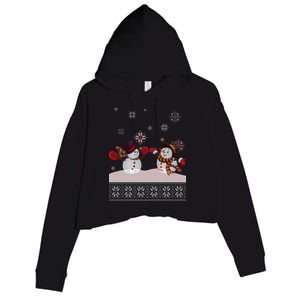 Funny Winter Snowman Ugly Christmas Crop Fleece Hoodie