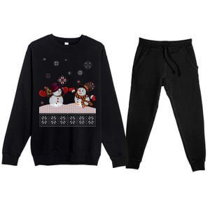 Funny Winter Snowman Ugly Christmas Premium Crewneck Sweatsuit Set